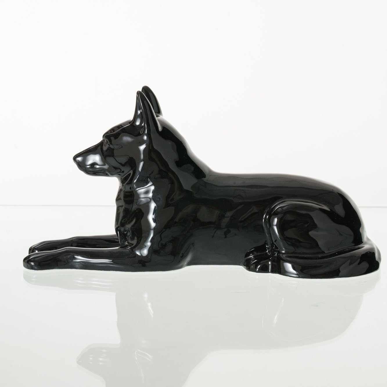 German Shepherd Pet Urn for Ashes in Glossy Black