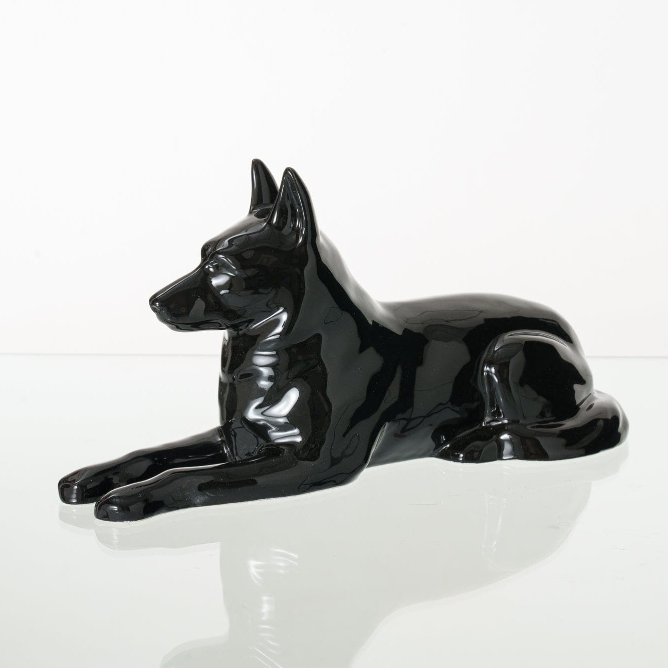 German Shepherd Pet Urn for Ashes in Glossy Black
