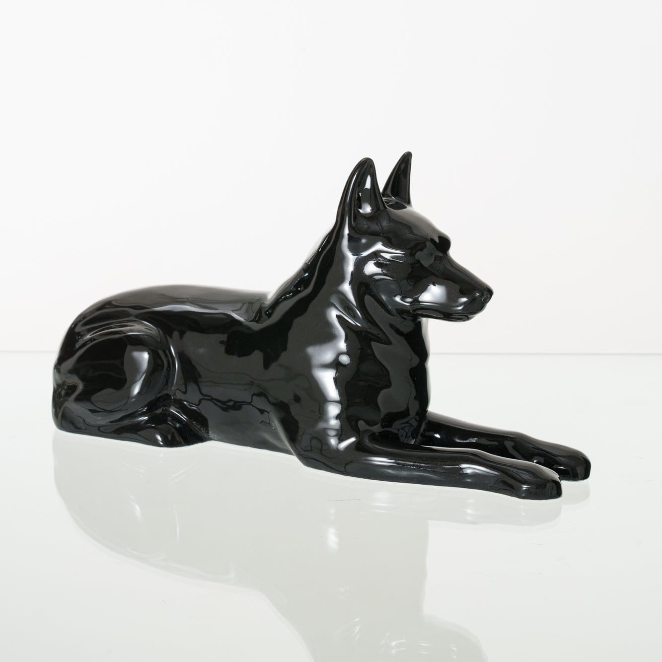 German Shepherd Pet Urn for Ashes in Glossy Black