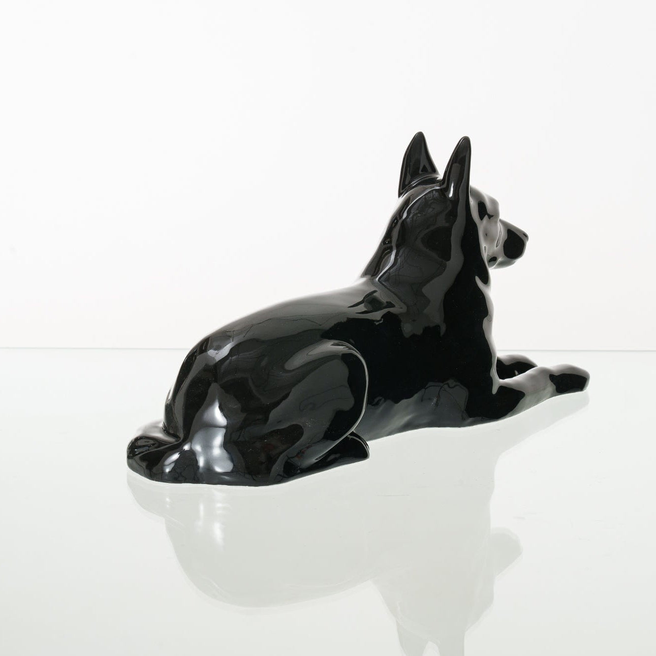 German Shepherd Pet Urn for Ashes in Glossy Black