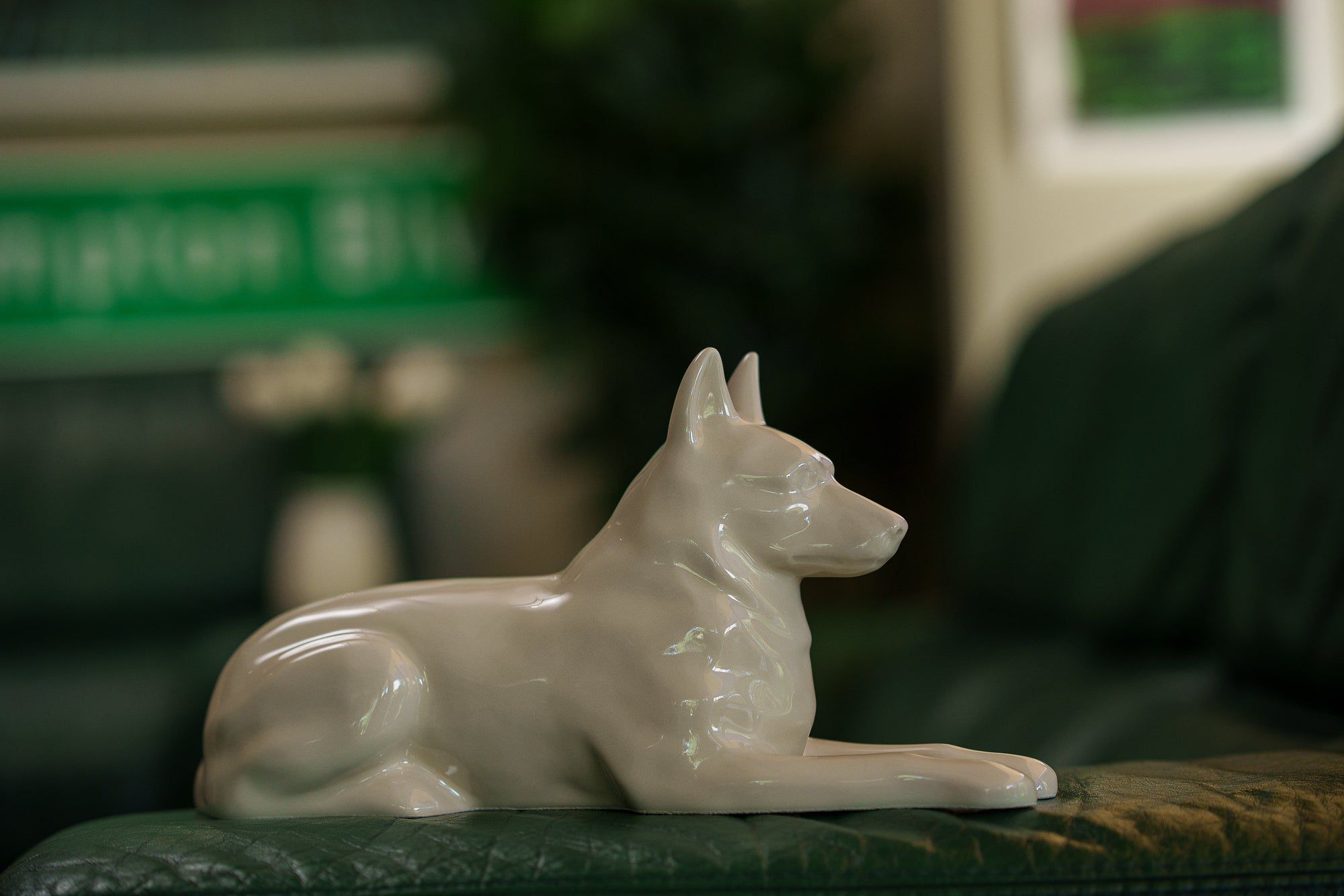 German Shepherd Pet Urn for Ashes in Cream