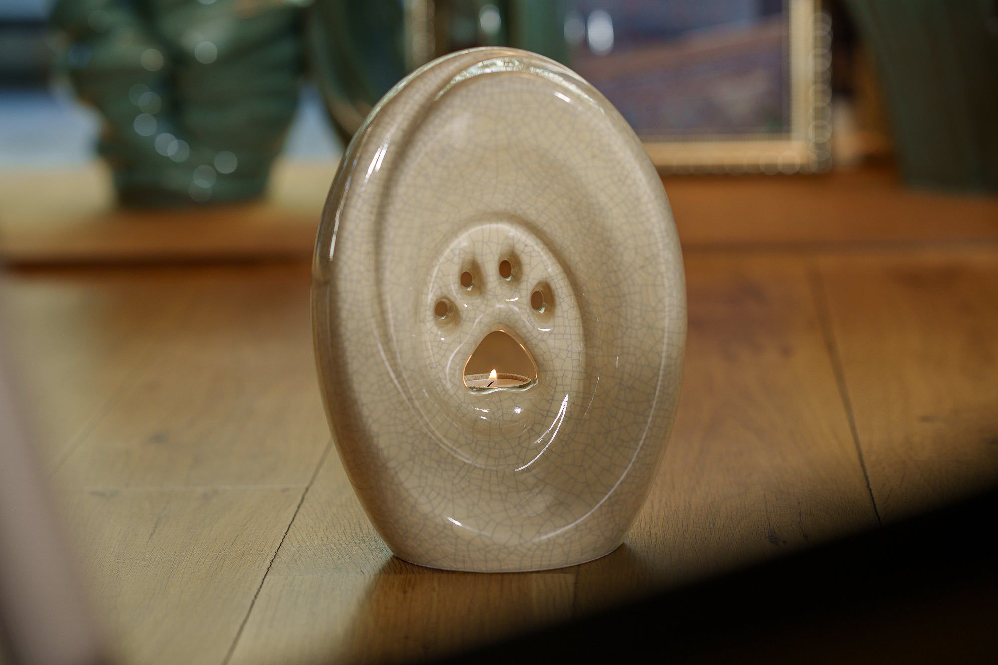 Paw Pet Urn for Ashes in Crackle Glaze