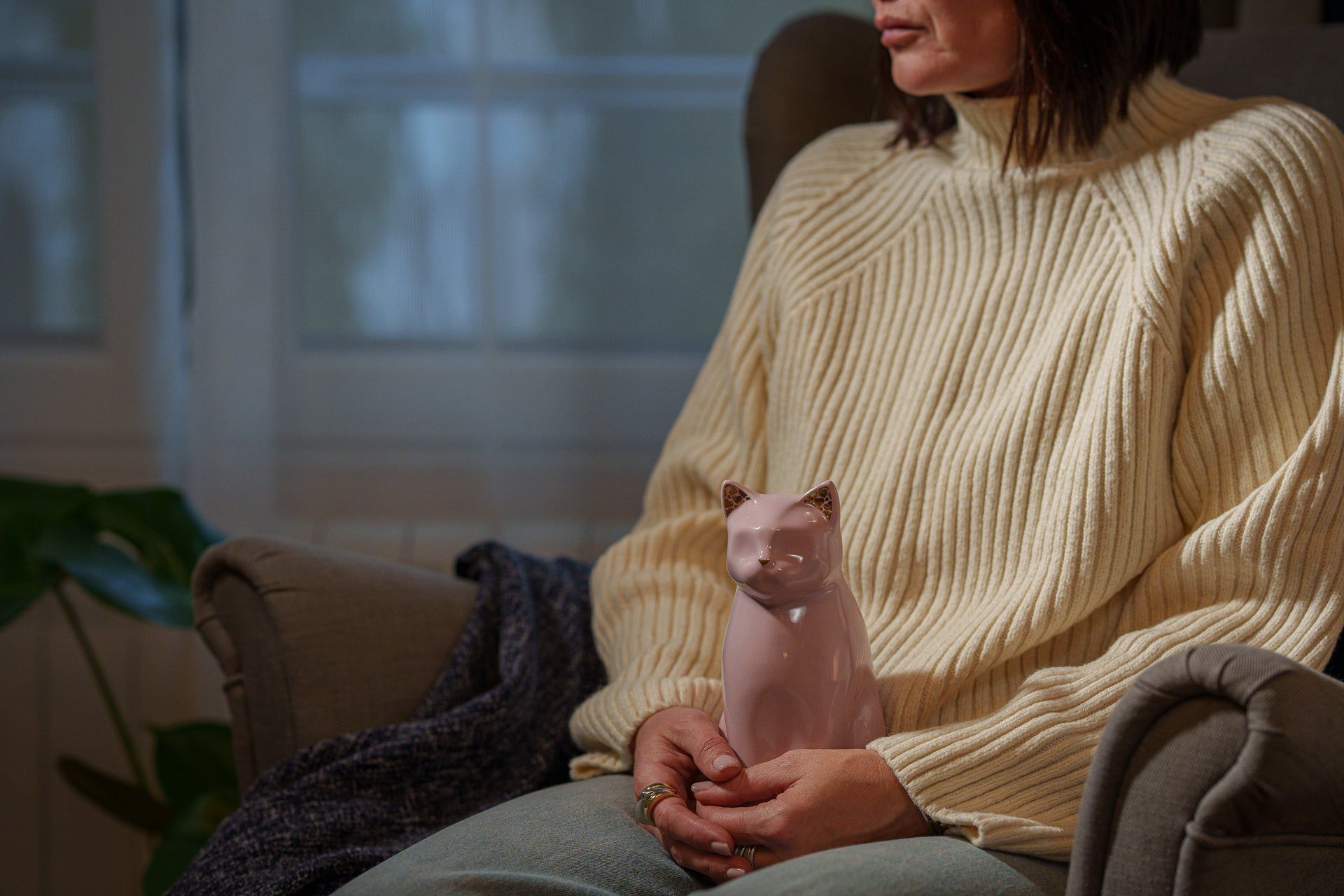 Meow Cat Pet Urn for Ashes in White