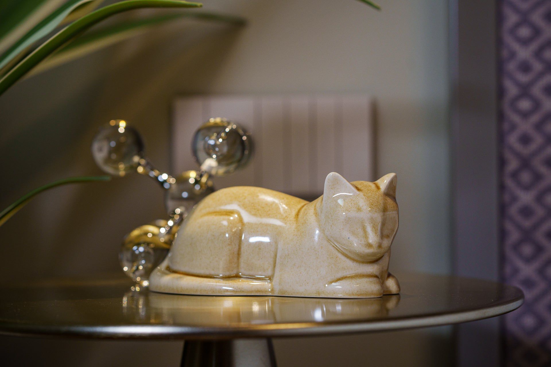 Laying Cat Mini Urn for Ashes in Beige Grey