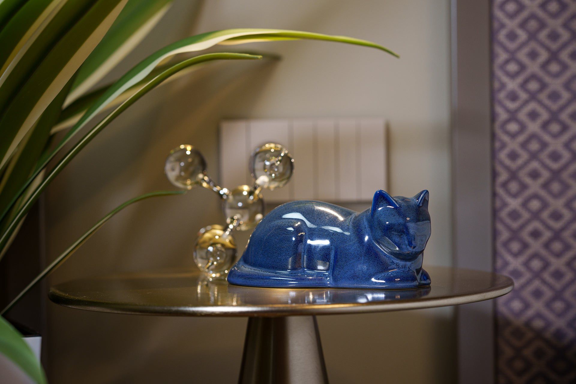 Laying Cat Mini Urn for Ashes in Blue