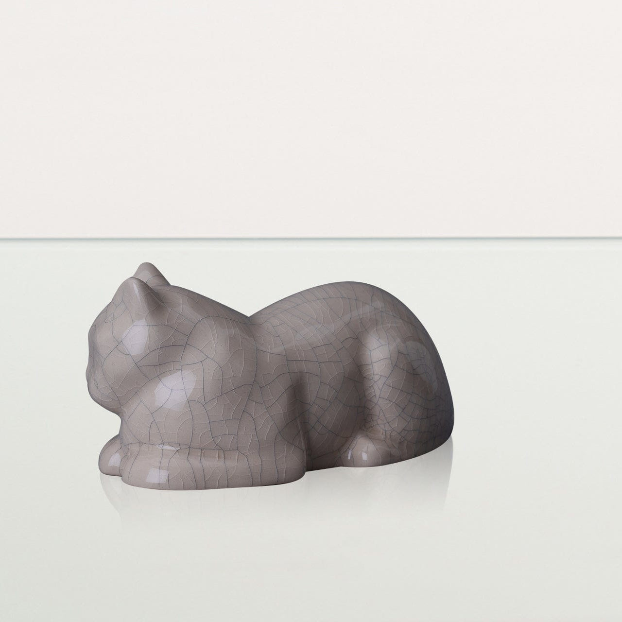 Laying Cat Mini Urn for Ashes in Crackle Glaze