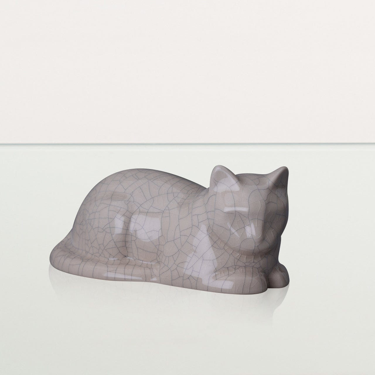 Laying Cat Mini Urn for Ashes in Crackle Glaze