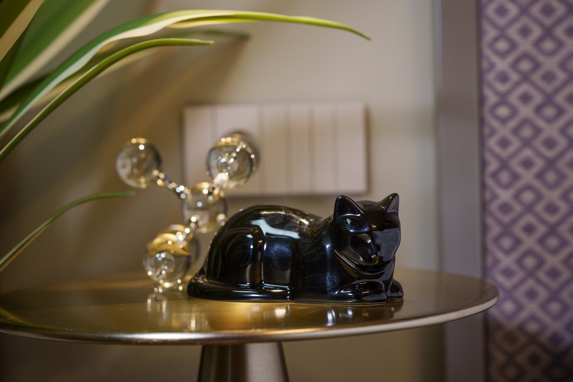 Lying Cat Mini Urn for Ashes in Matte Black