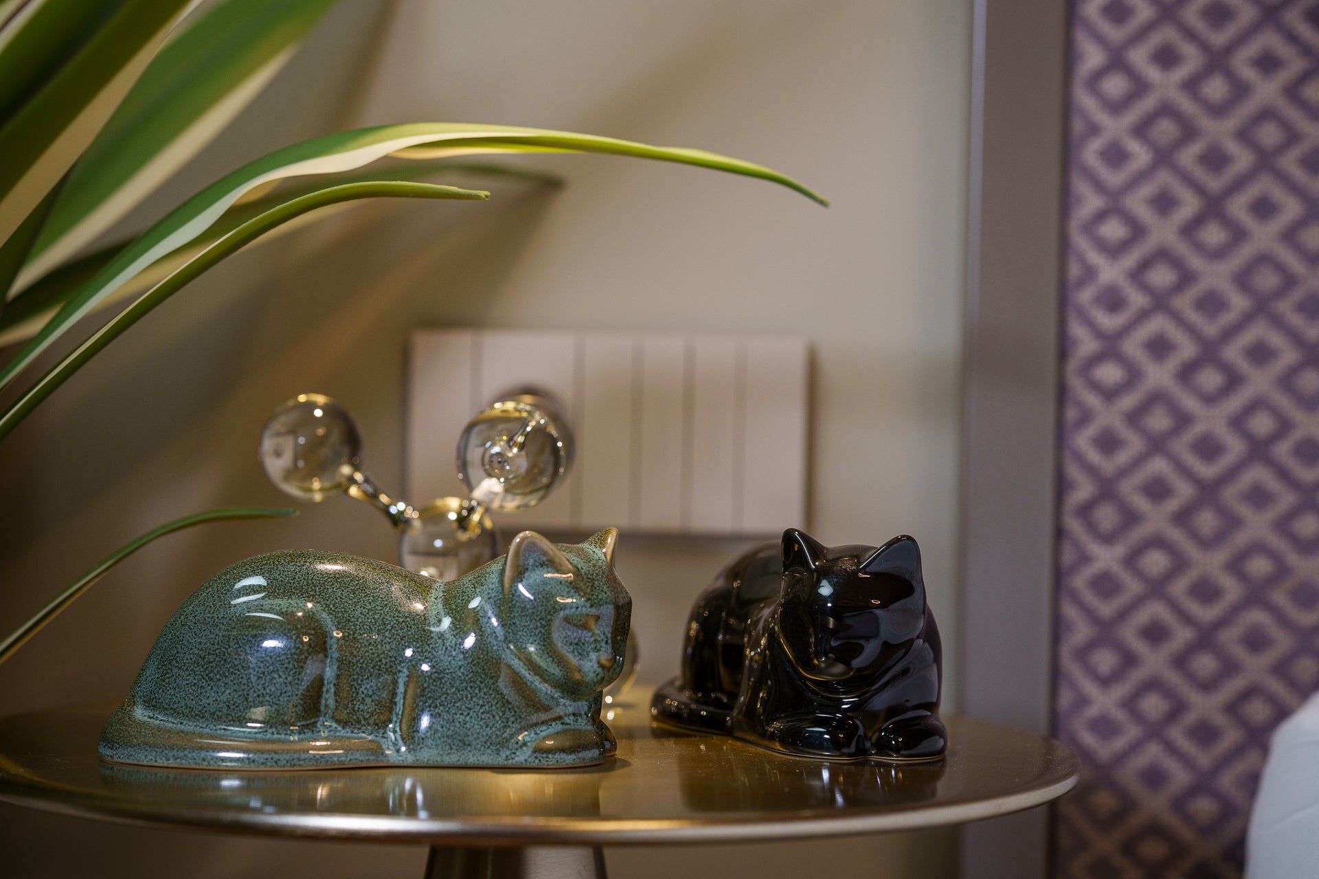 Lying Cat Mini Urn for Ashes in Matte Black