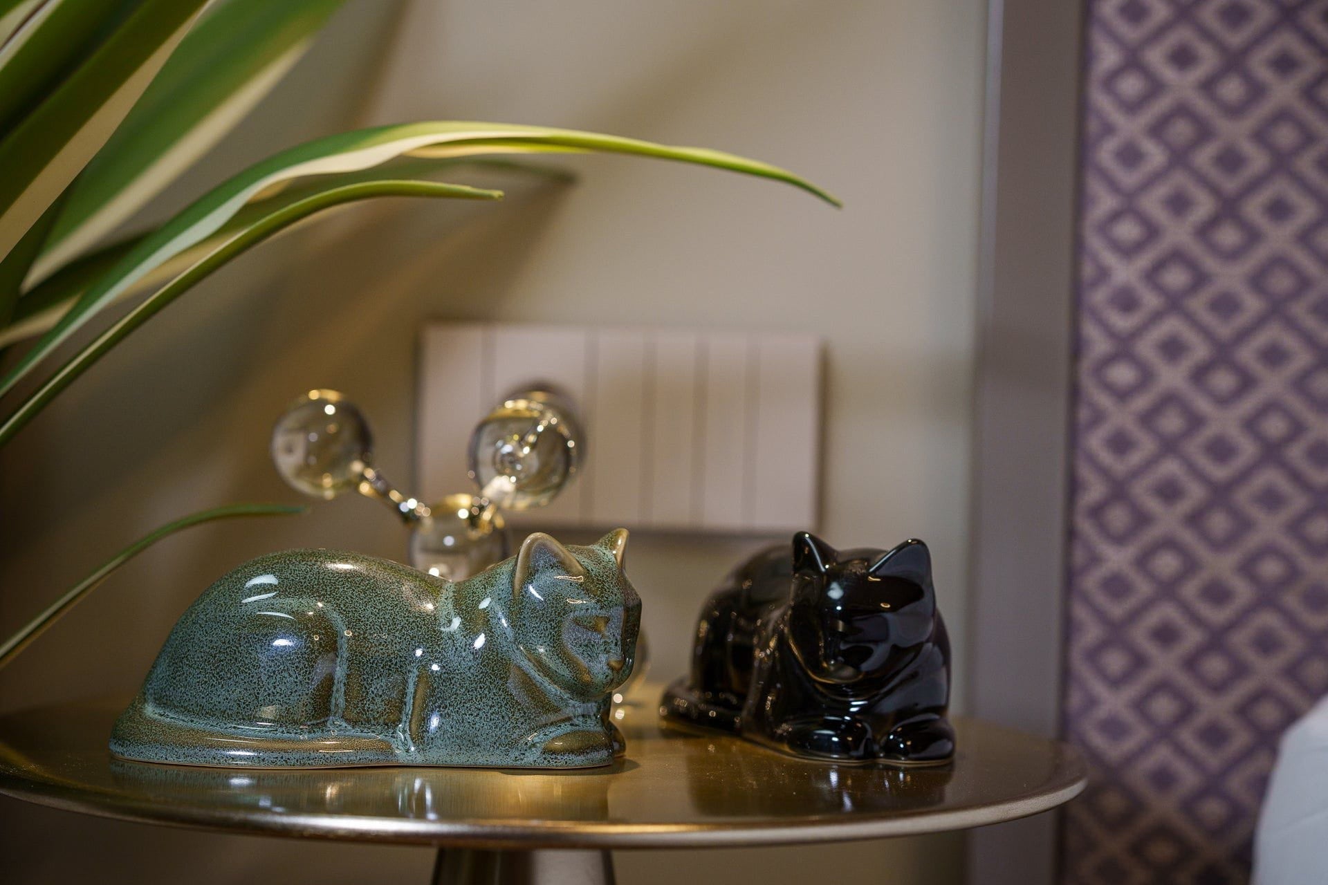 Lying Cat Mini Urn for Ashes in Oily Green