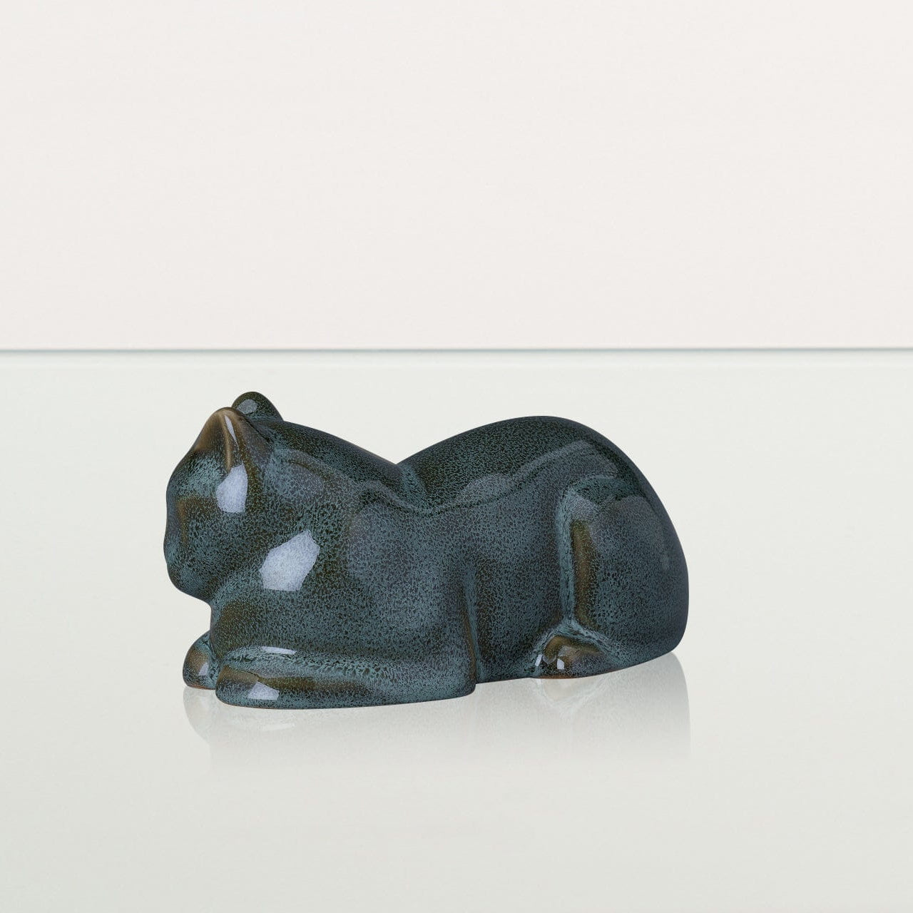 Lying Cat Mini Urn for Ashes in Oily Green