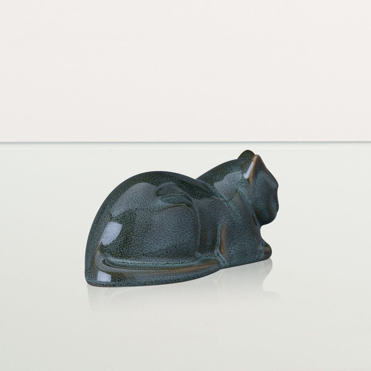 Lying Cat Mini Urn for Ashes in Oily Green