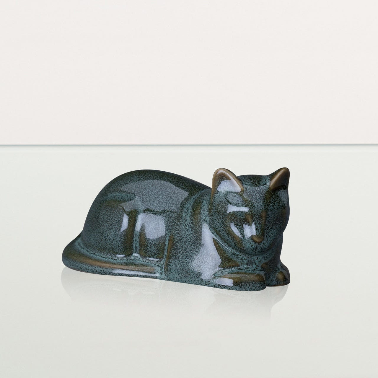Lying Cat Mini Urn for Ashes in Oily Green
