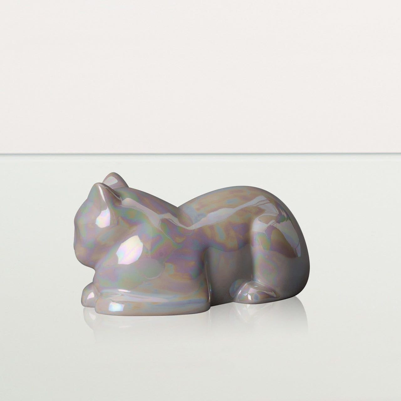 Laying Cat Mini Urn for Ashes in Pearlescent White