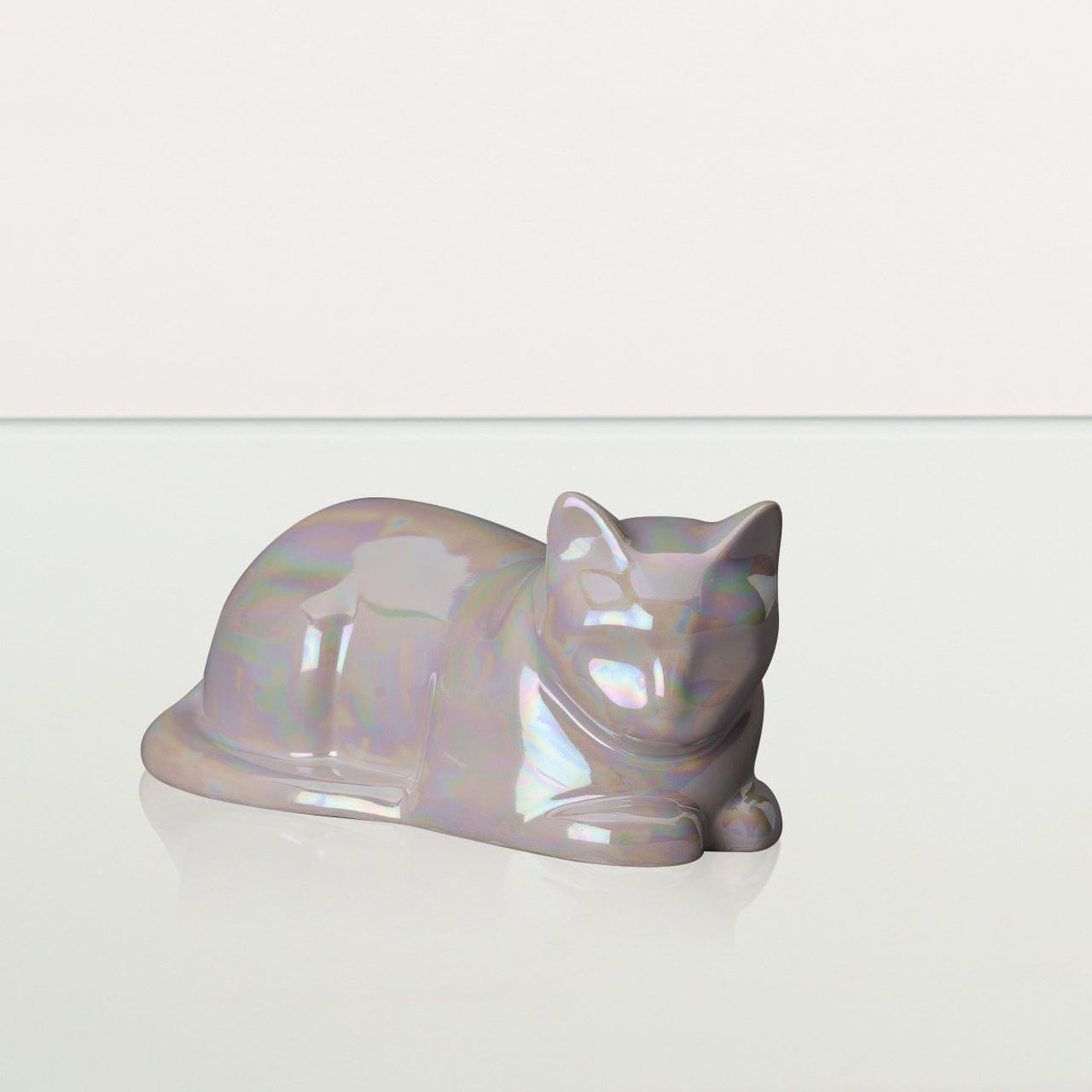 Laying Cat Mini Urn for Ashes in Pearlescent White
