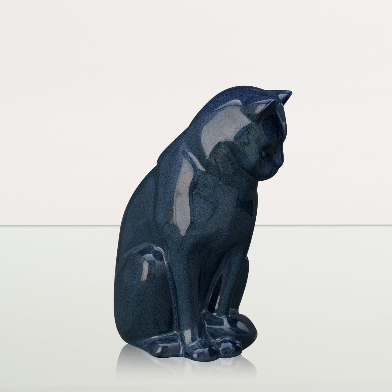 Sitting Cat Pet Urn for Ashes in Blue Melange