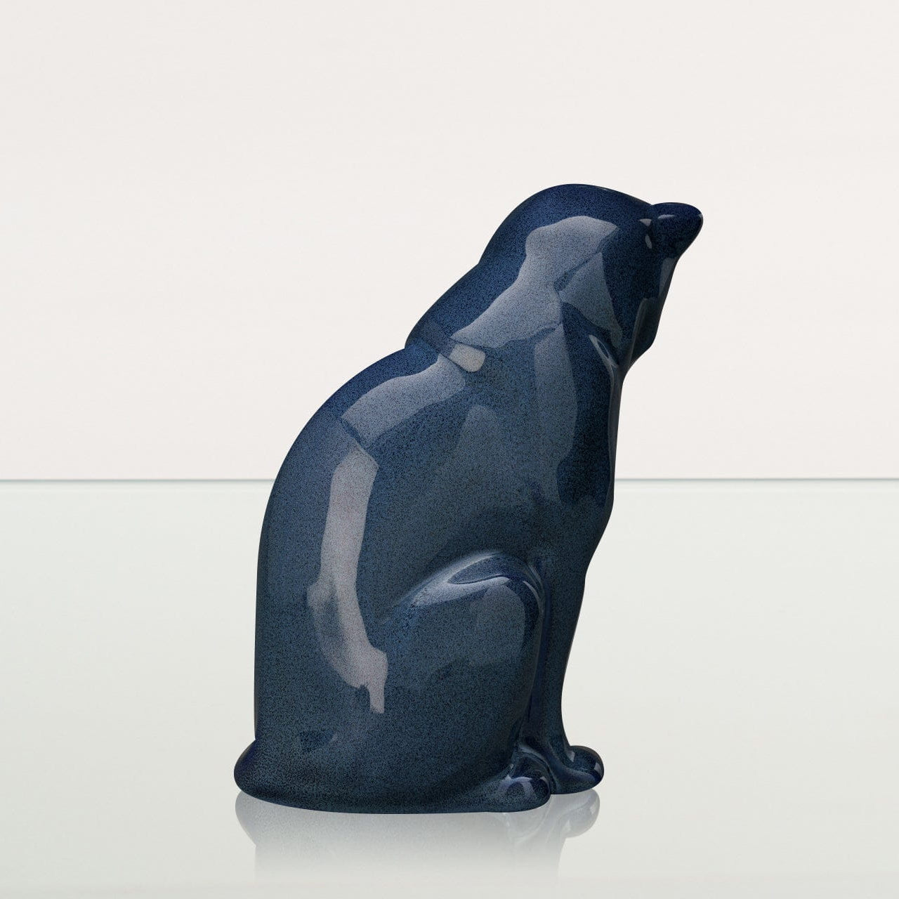 Sitting Cat Pet Urn for Ashes in Blue Melange