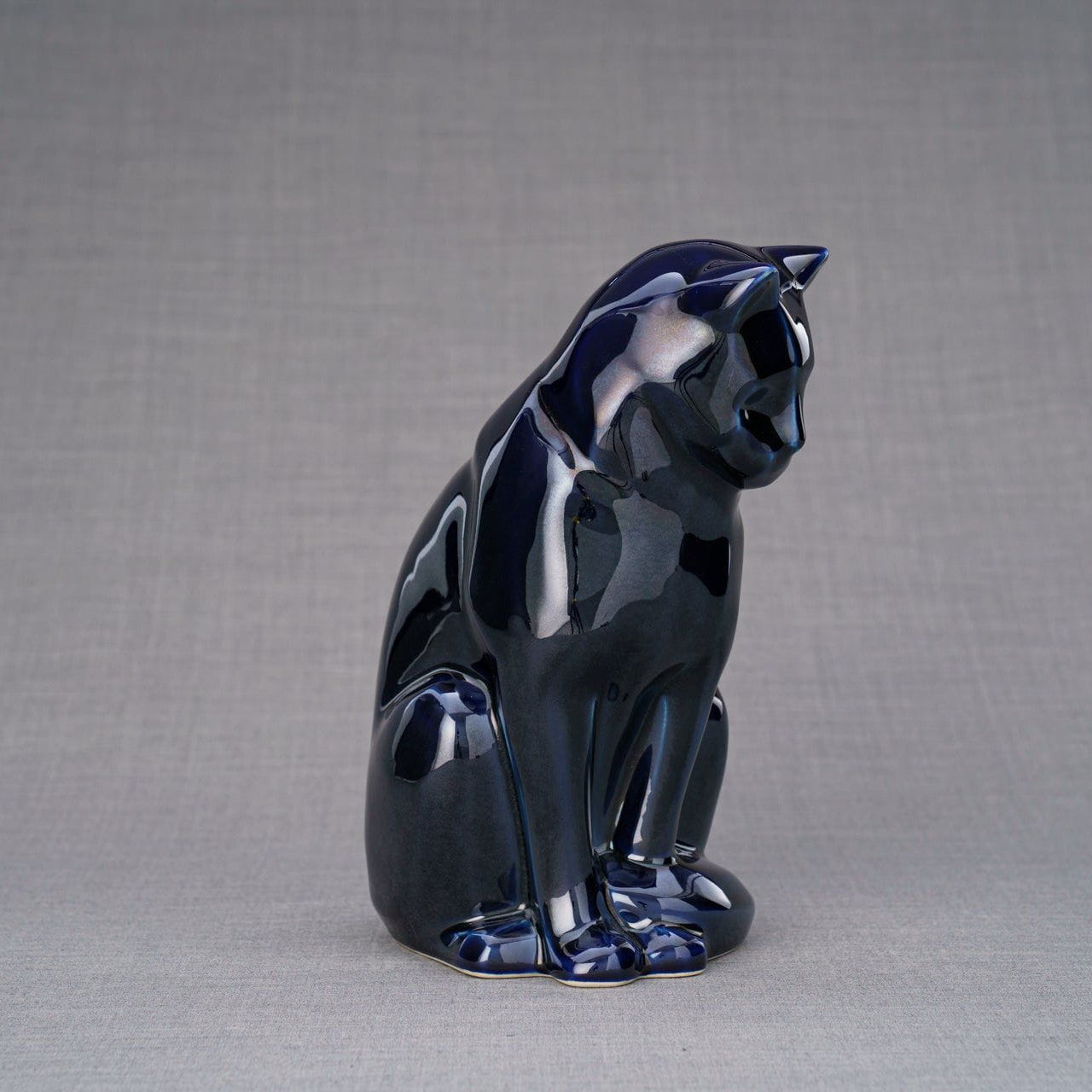 Sitting Cat Urn for Ashes in Metallic Blue