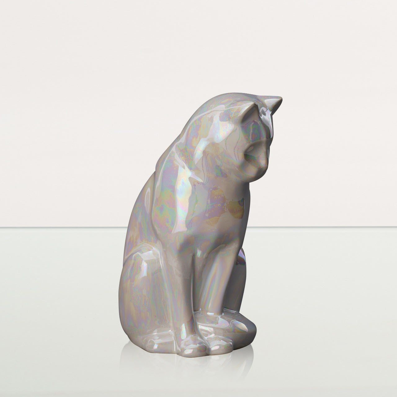 Sitting Cat Pet Urn for Ashes in Pearlescent White