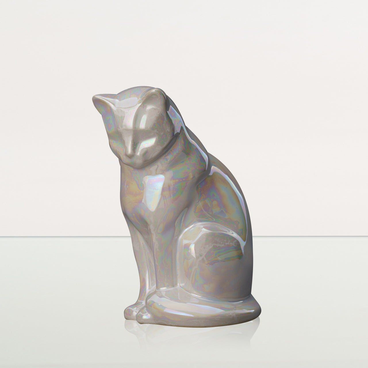 Sitting Cat Pet Urn for Ashes in Pearlescent White
