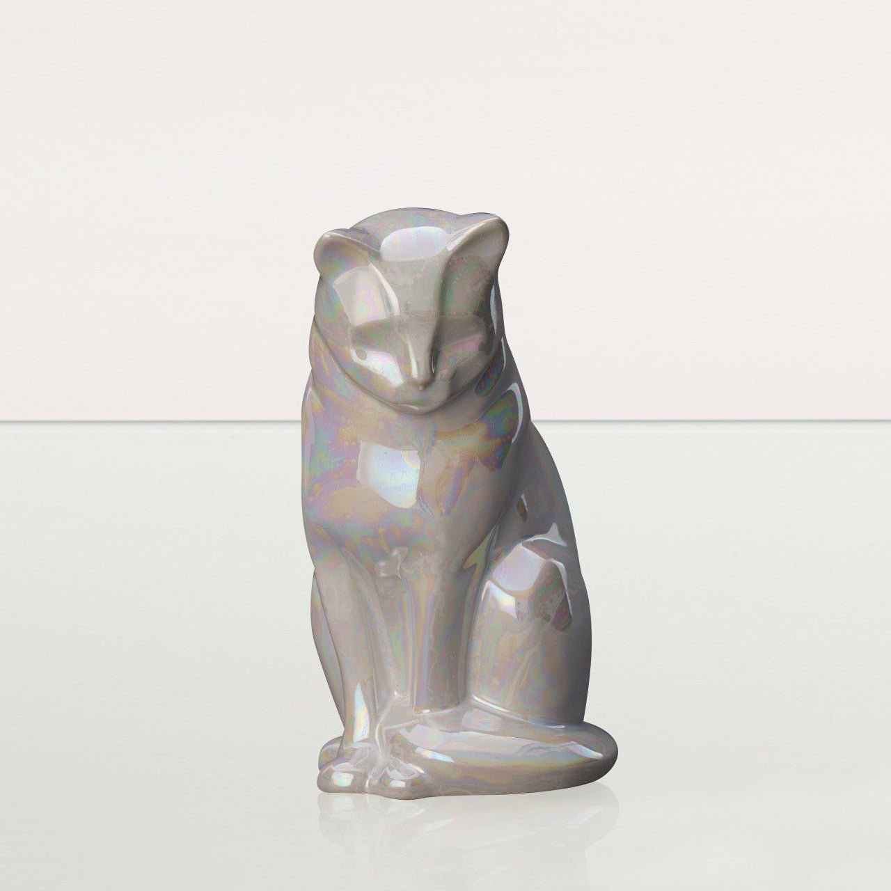 Sitting Cat Pet Urn for Ashes in Pearlescent White