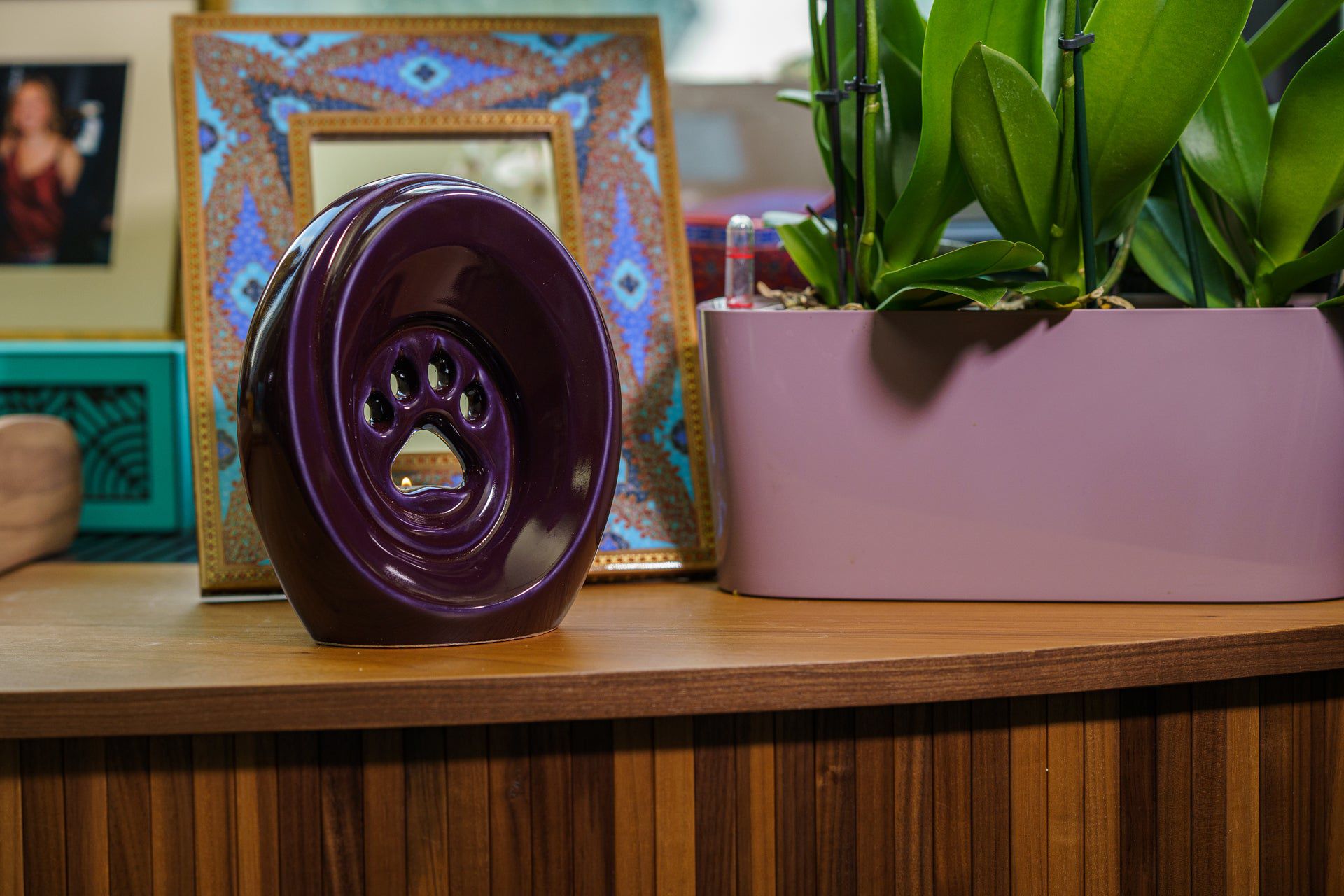 Paw Pet Urn for Ashes in Purple