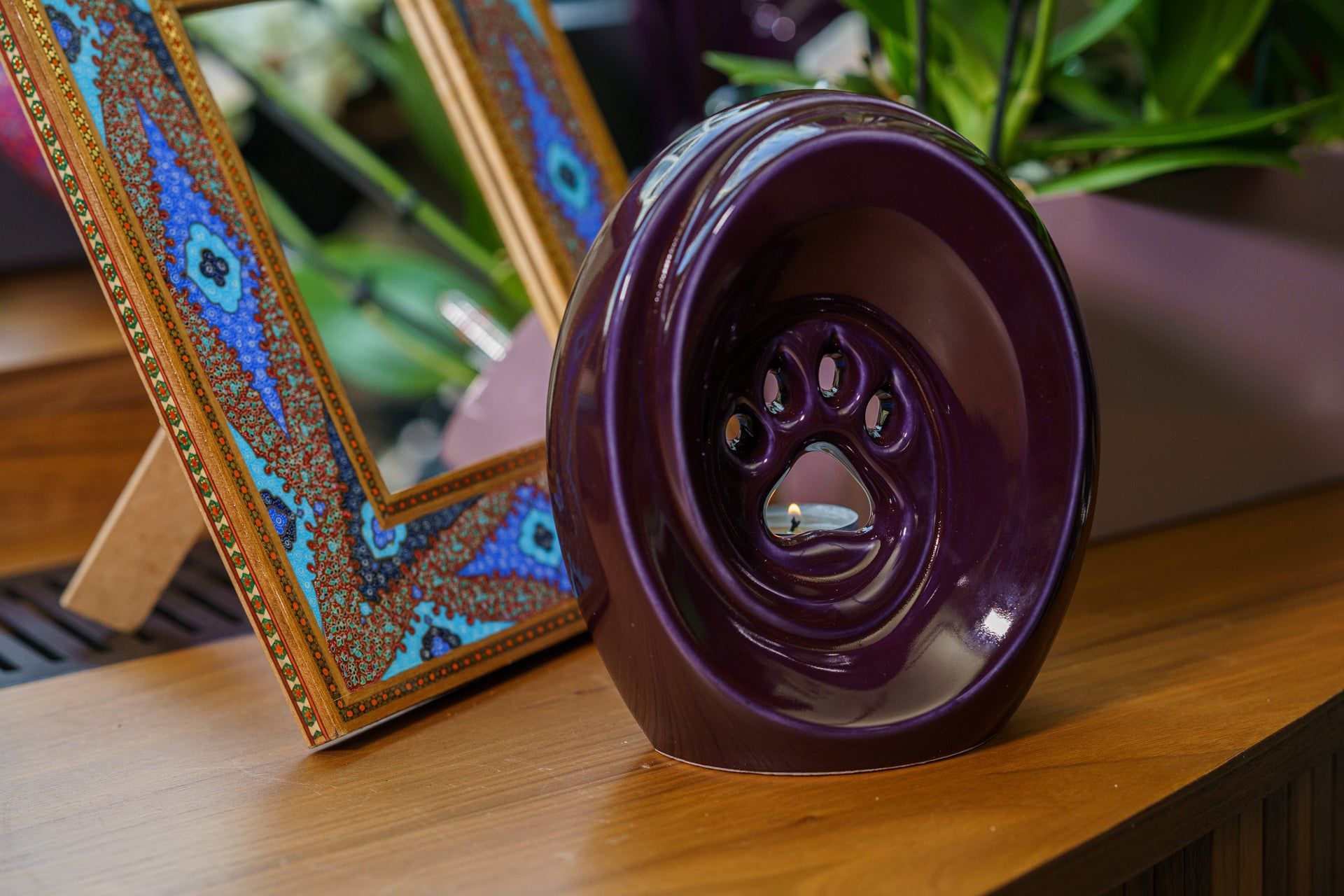 Paw Pet Urn for Ashes in Purple