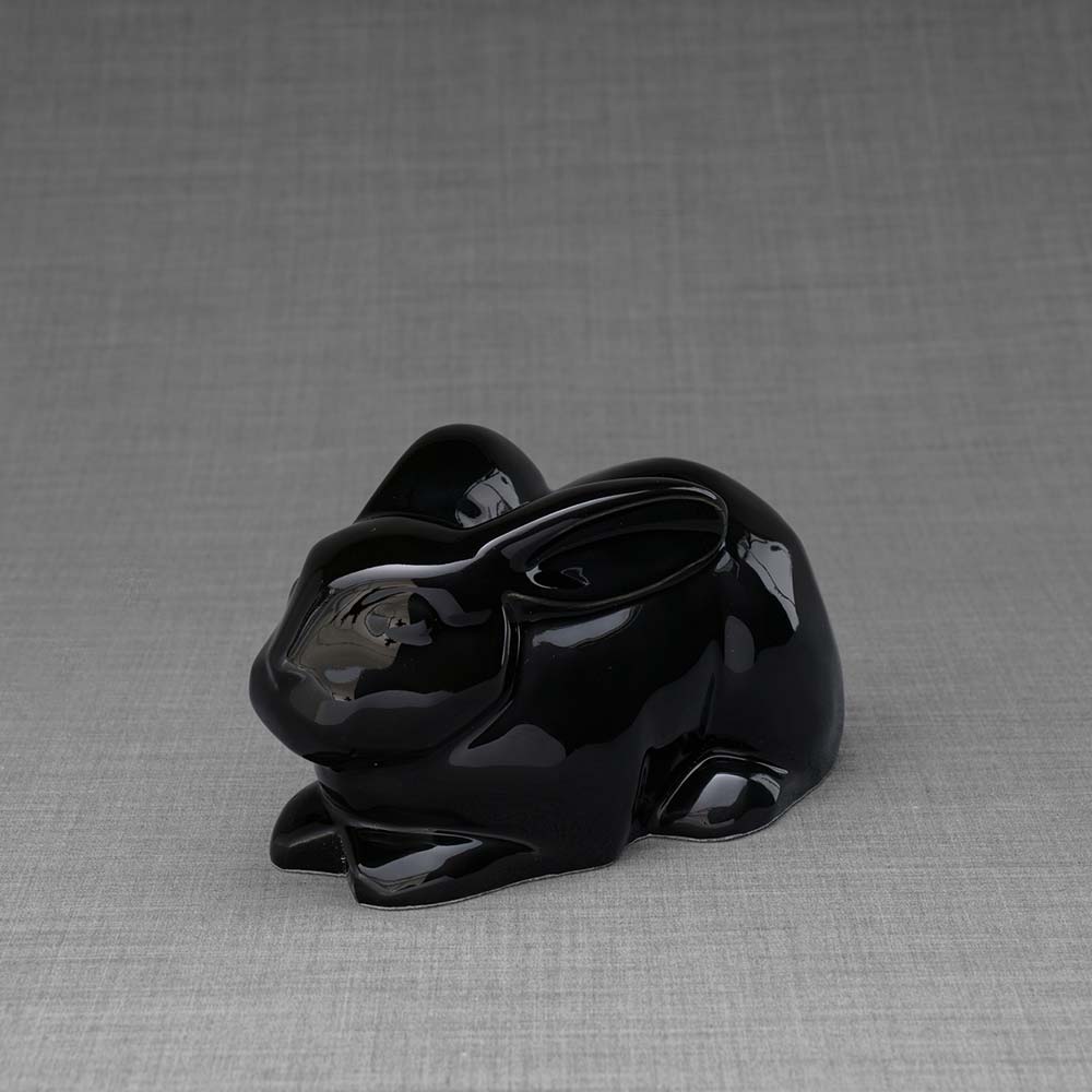 Rabbit Urn For Ashes Glossy Black Front Left