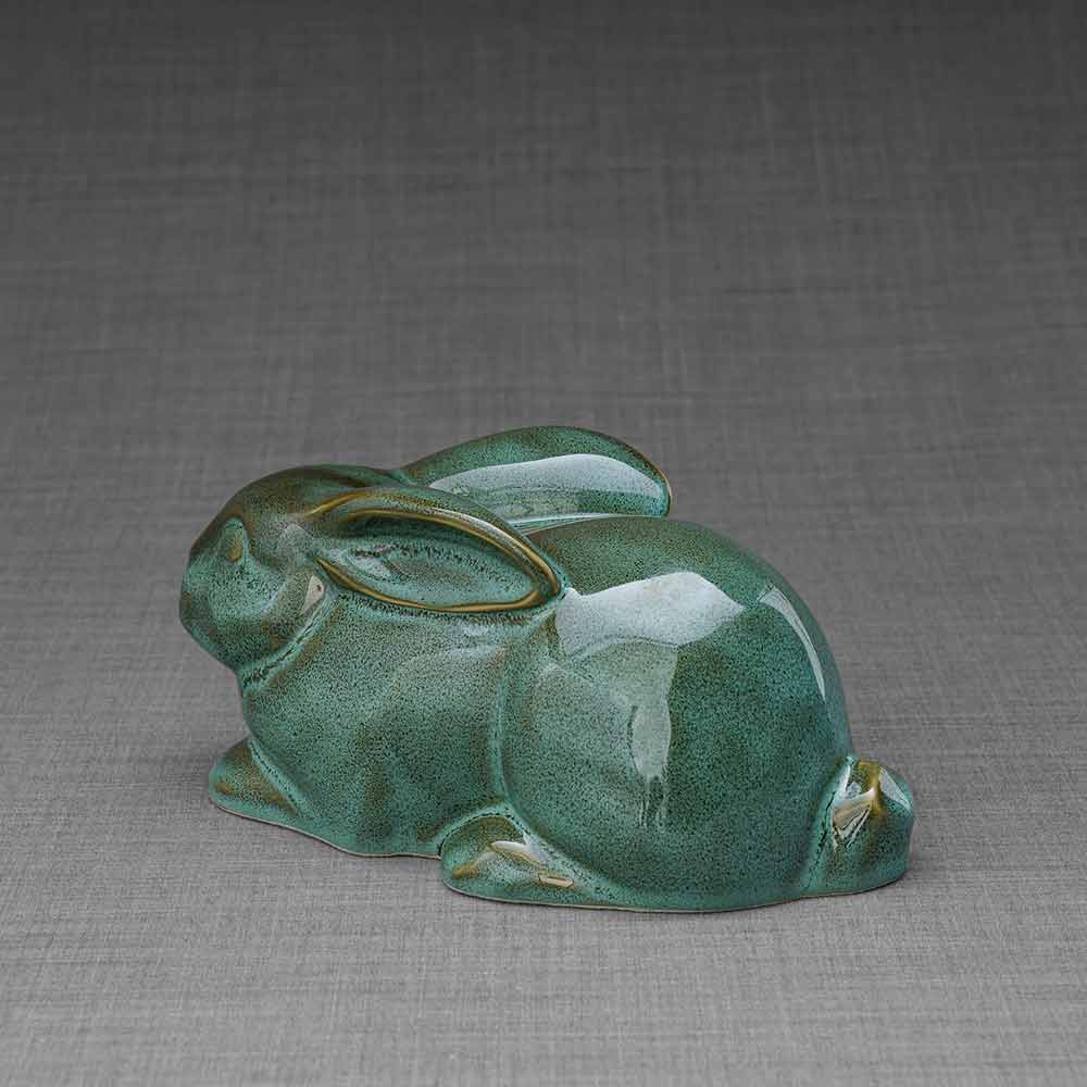 Rabbit Urn For Ashes Oily Green Back Left