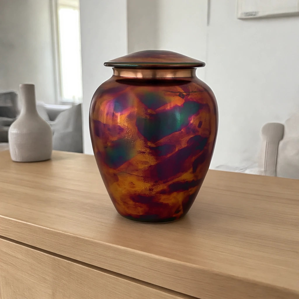 Raku Metal Keepsake Urn for Ashes in Multicolour