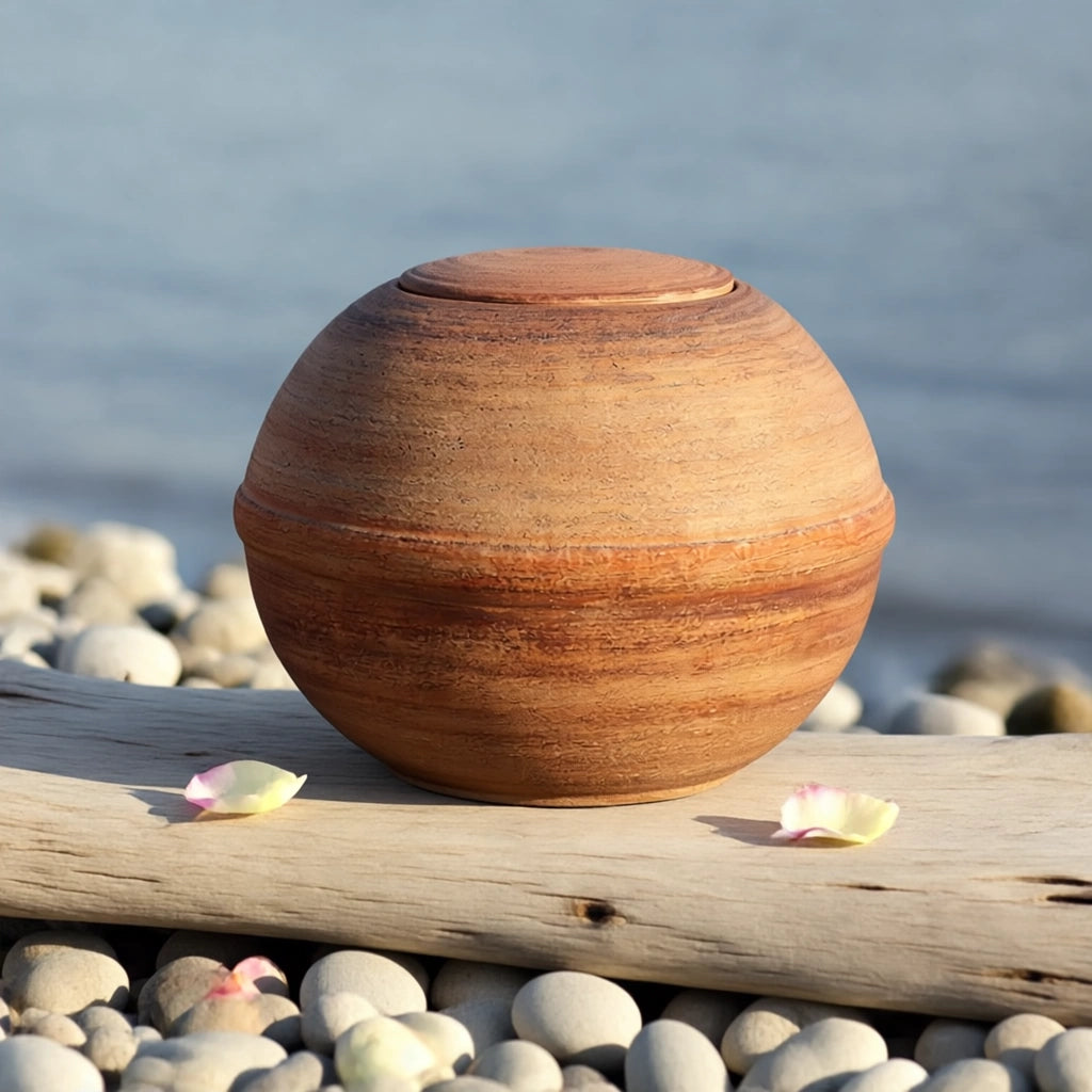 Round Adult Biodegradable Urn for Ashes in Terracotta Earth