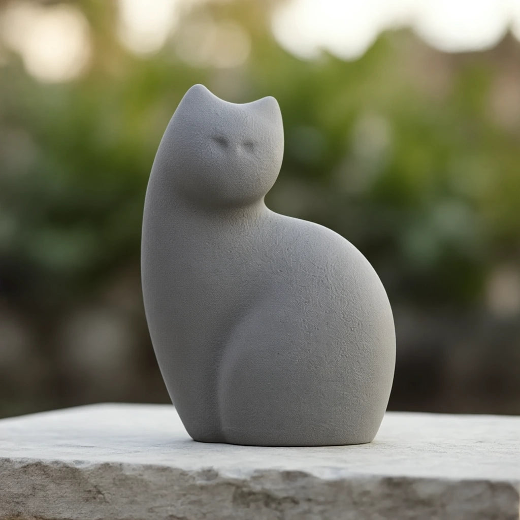 Sitting Cat Urn for Ashes in Grey