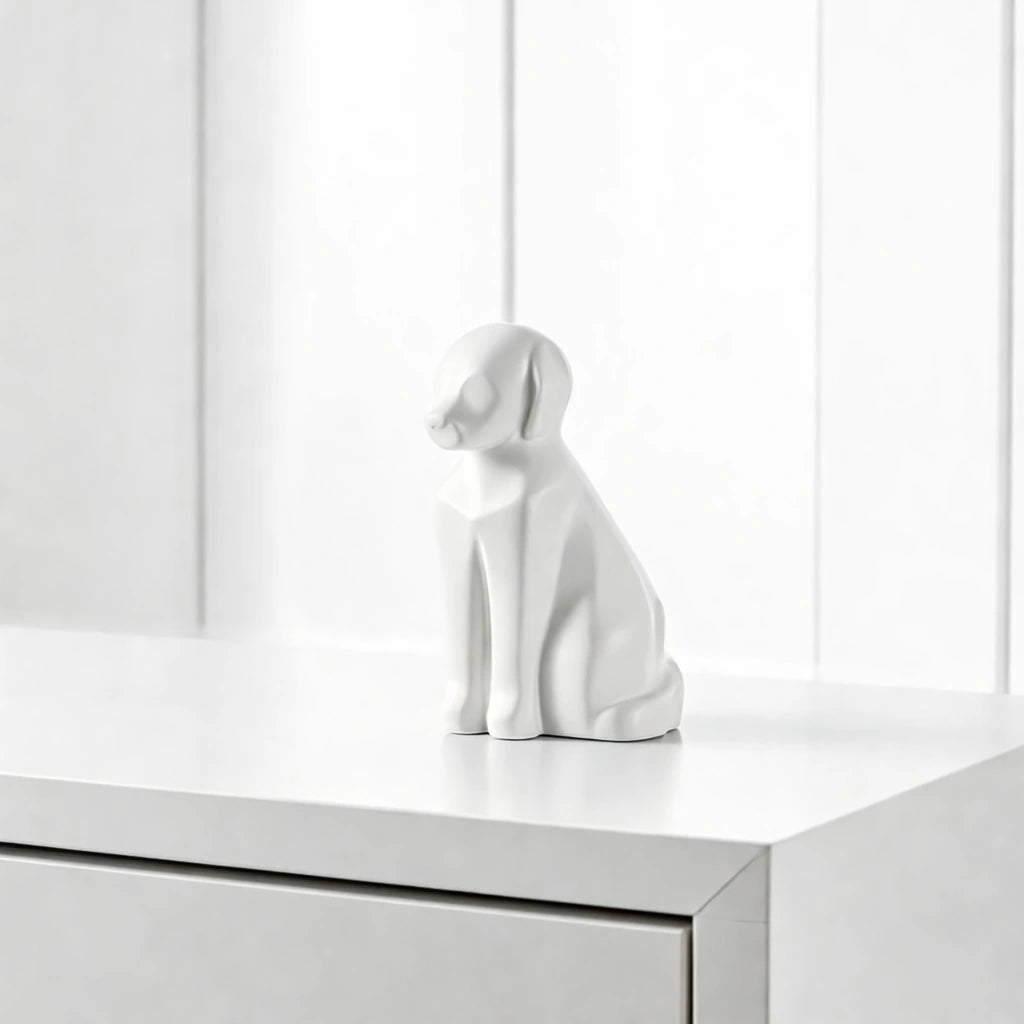 Sitting Dog Pet Urn for Ashes in Matte White - Medium