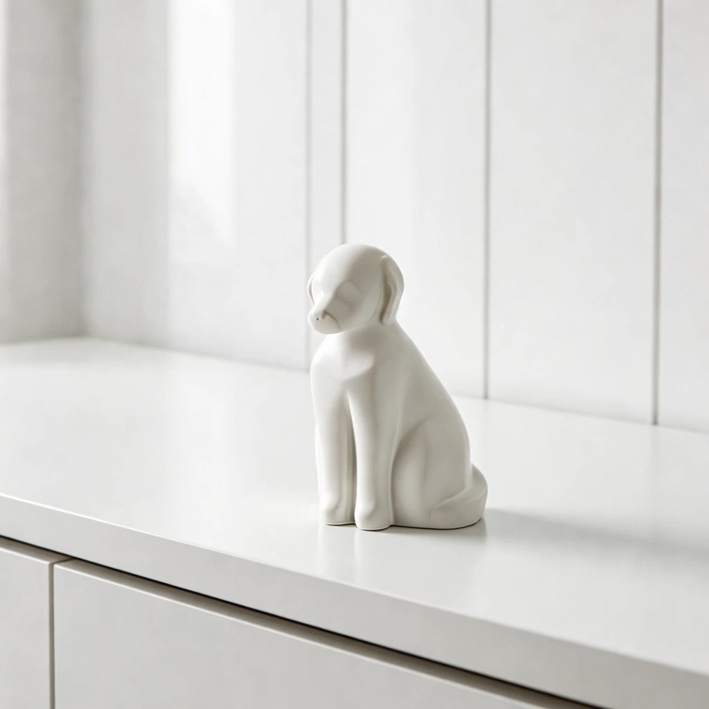 Sitting Dog Pet Urn for Ashes in Matte White - Medium