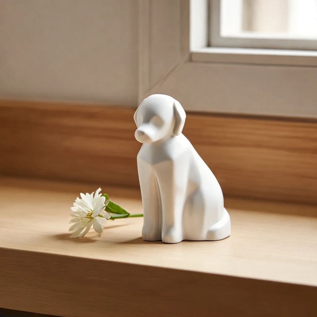 Sitting Dog Pet Urn for Ashes in Matte White - Medium