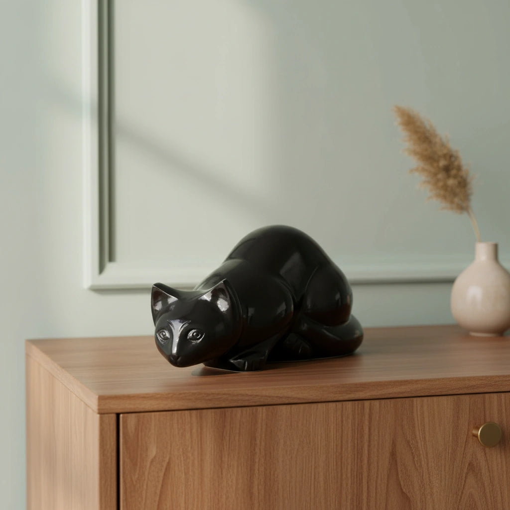 Sleeping Cat Pet Urn for Ashes in Onyx