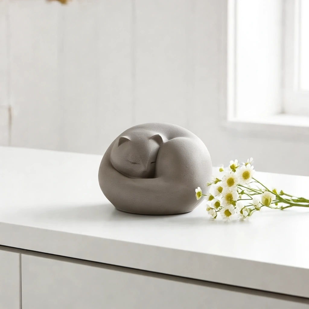 Sleeping Cat Urn for Ashes in Grey