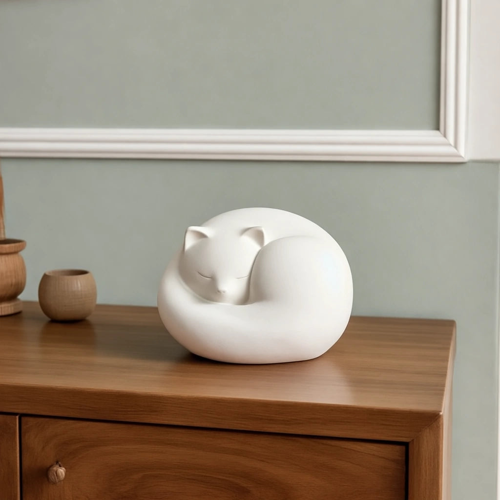 Sleeping Cat Urn for Ashes in White