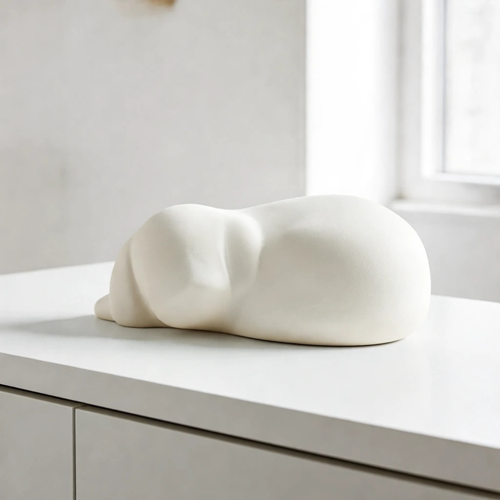 Sleeping Dog Pet Urn for Ashes in White