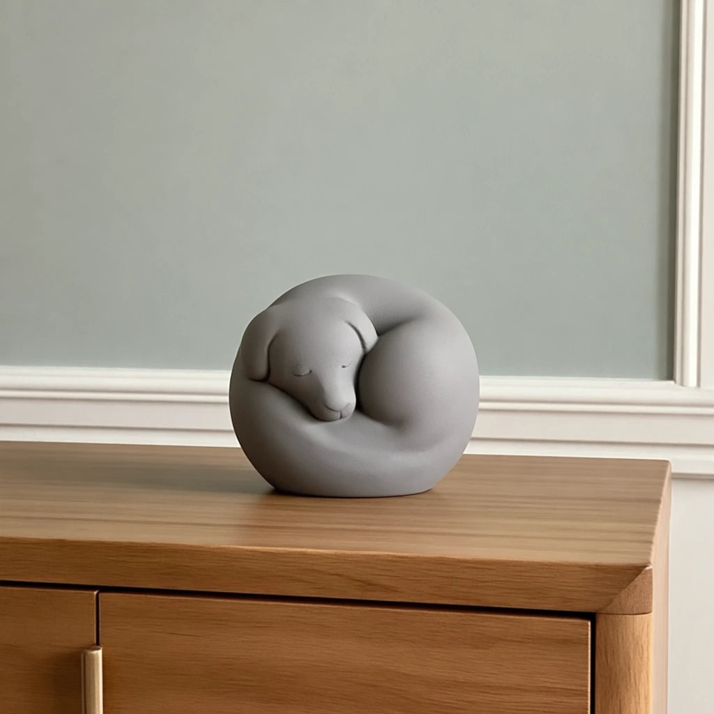 Sleeping Dog Urn for Ashes in Grey