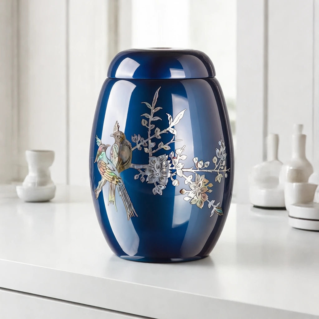 Songbird Fibreglass Adult Cremation Urn for Ashes in Blue