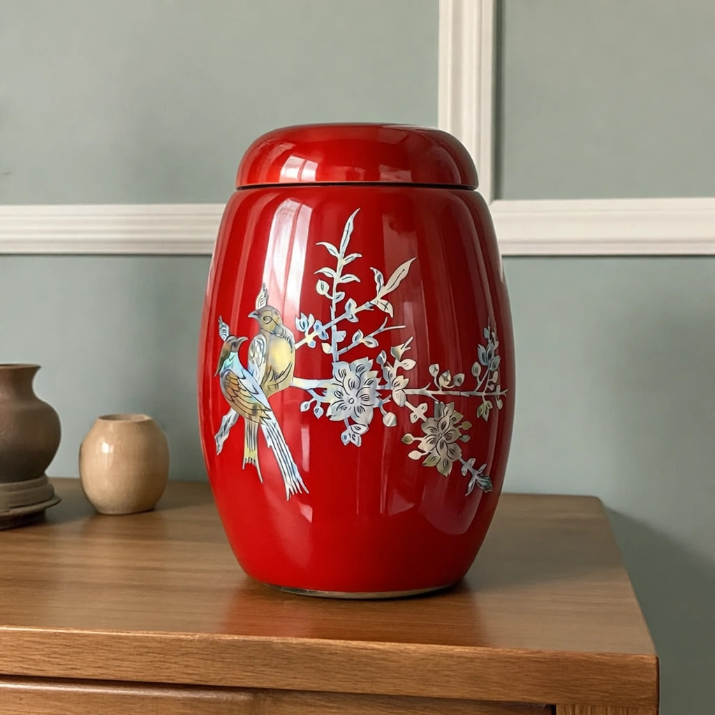Songbird Fibreglass Adult Cremation Urn for Ashes in Ruby Red