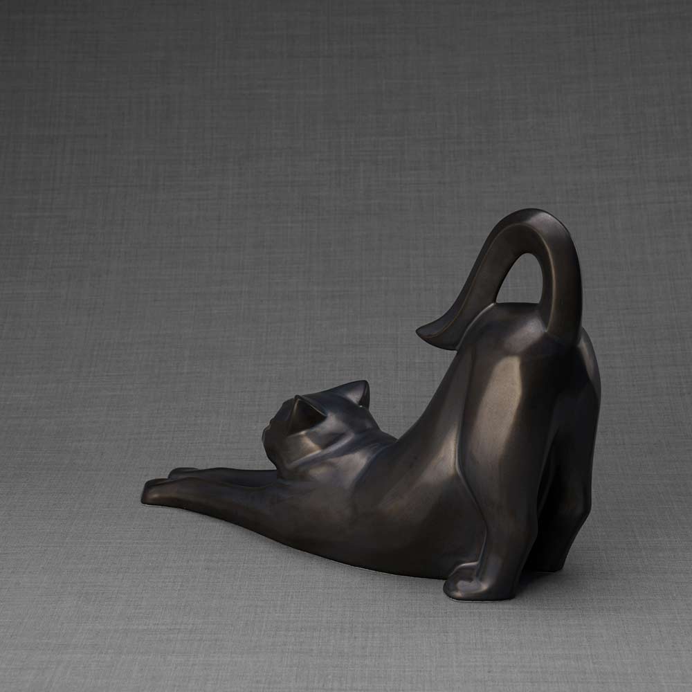 Stretching Cat Urn For Ashes Matte Black Back Left