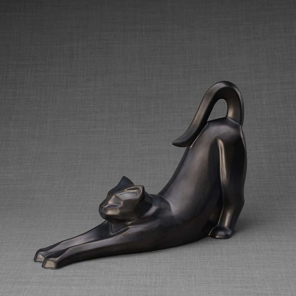 Stretching Cat Urn For Ashes Matte Black Front Left