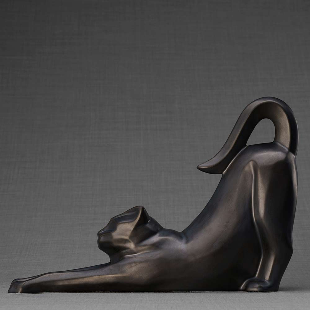 Stretching Cat Urn For Ashes Matte Black Left