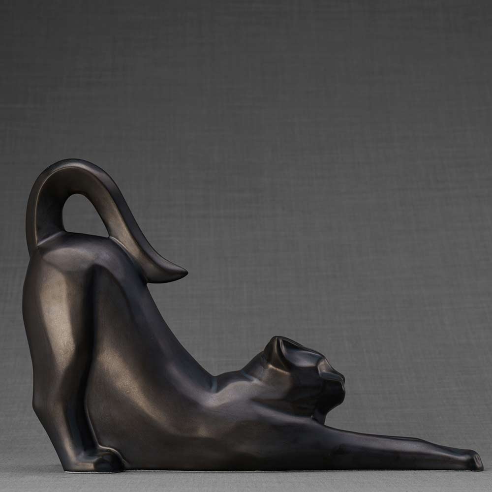 Stretching Cat Urn For Ashes Matte Black Right