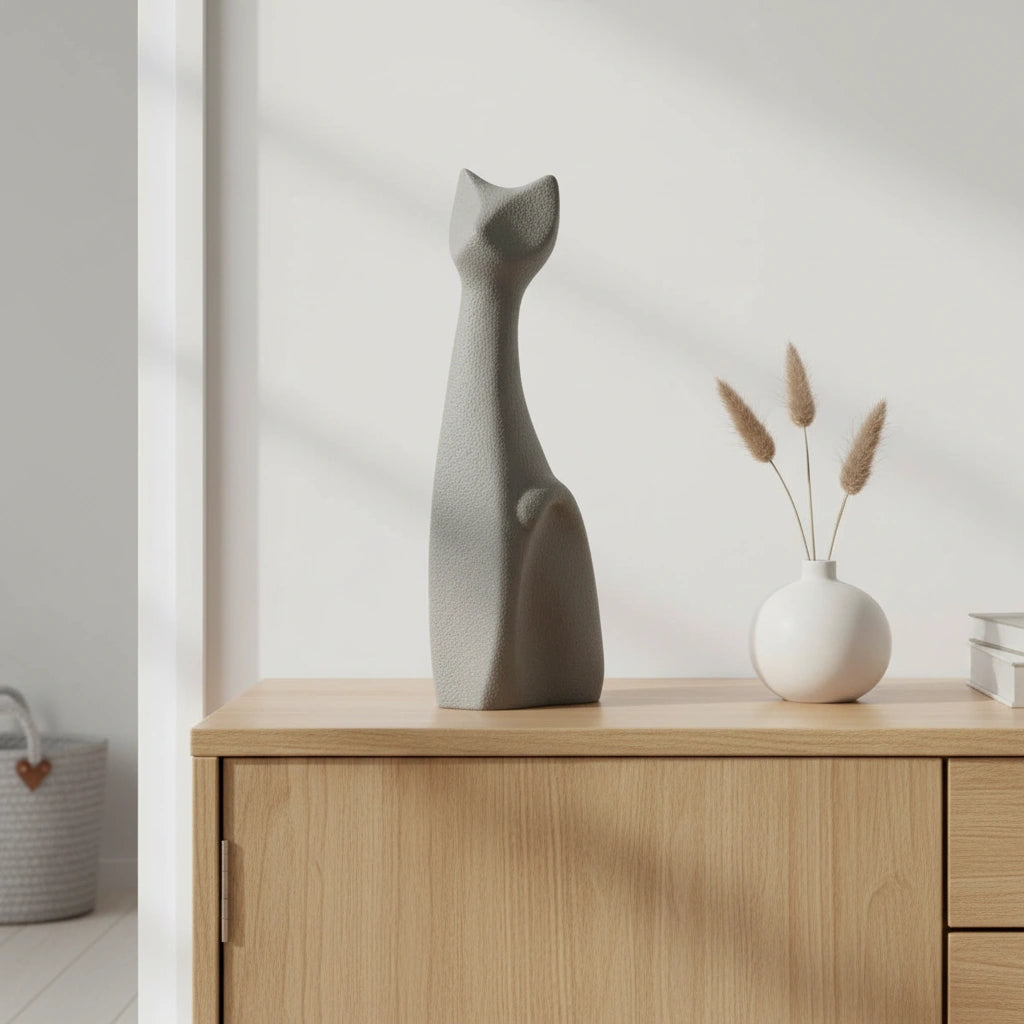 Tall Sitting Cat Urn for Ashes in Grey