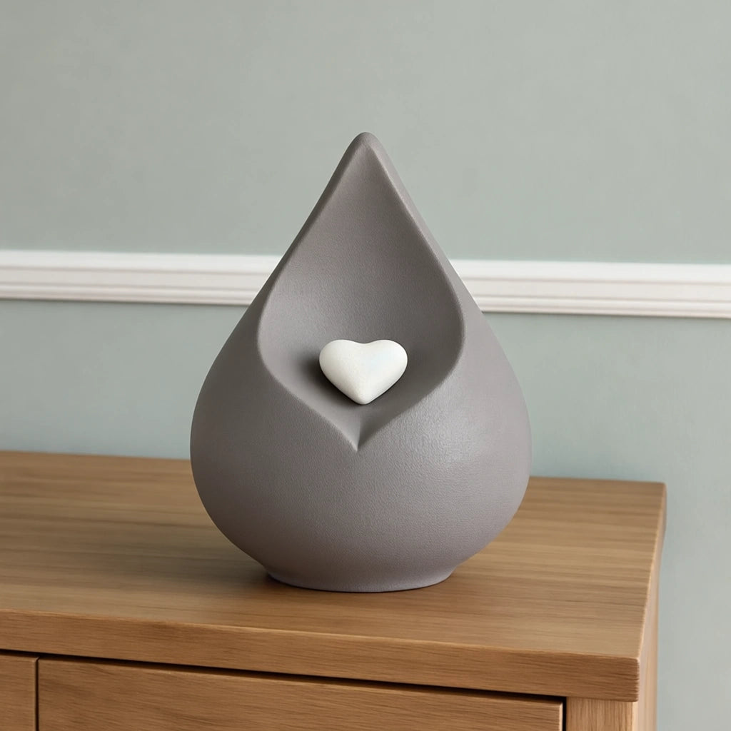Teardrop Medium Urn for Ashes with Heart in Grey