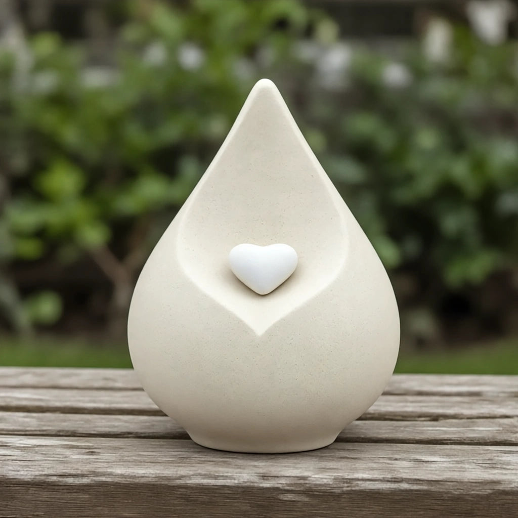 Teardrop Medium Urn for Ashes with Heart in Light Beige
