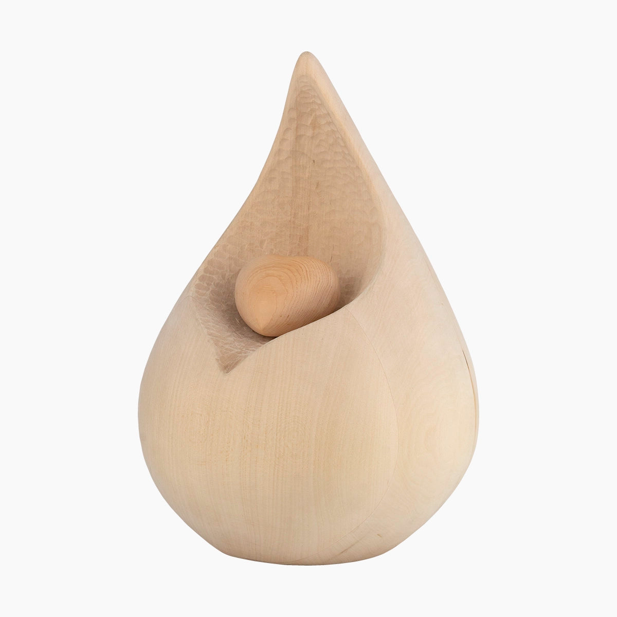 teardrop medium urn for ashes with heart in natural wood